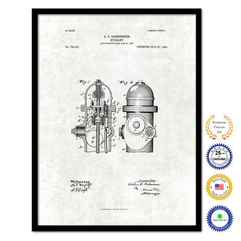1903 Firefighter Hydrant Vintage Patent Artwork Black Framed Canvas Print Home Office Decor Great for Firefighter Fireman Firewoman