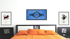 Alphabet Letter N Blue Canvas Print, Black Custom Frame