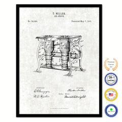 1895 Oil Stove Old Patent Art Print on Canvas Custom Framed Vintage Home Decor Wall Decoration Great for Gifts