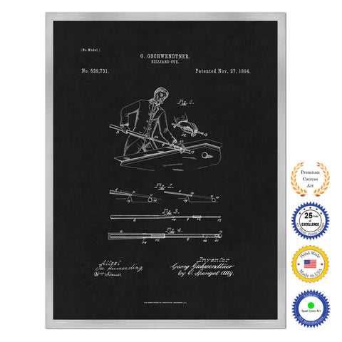 1894 Billiard Cue Stick Old Patent Art Print on Canvas Custom Framed Vintage Home Decor Wall Decoration Great for Gifts