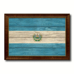 El Salvador Country Flag Texture Canvas Print with Brown Custom Picture Frame Home Decor Gift Ideas Wall Art Decoration