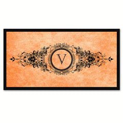 Alphabet Letter V Orange Canvas Print, Black Custom Frame