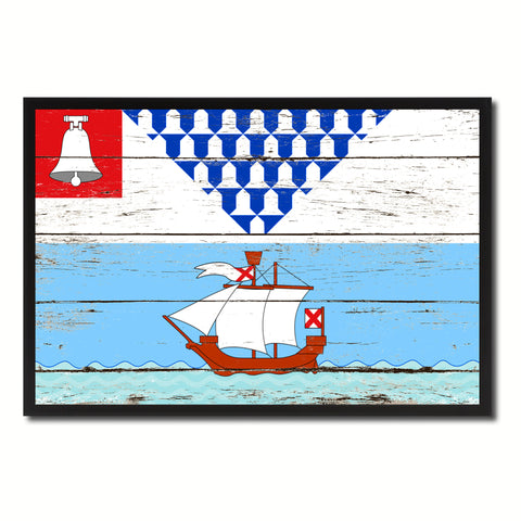 Conch Republic Key West City Florida State Flag Canvas Print Brown Picture Frame