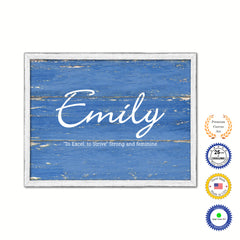 Emily Name Plate White Wash Wood Frame Canvas Print Boutique Cottage Decor Shabby Chic