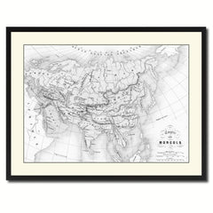 Mongolian Empire Asia Vintage B&W Map Canvas Print, Picture Frame Home Decor Wall Art Gift Ideas