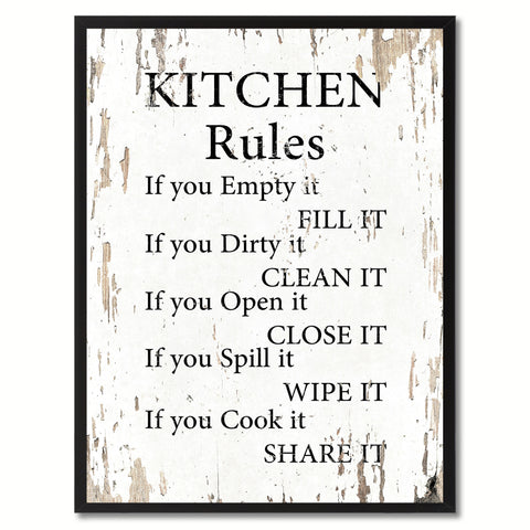 Kitchen Rules Saying Canvas Print, Black Picture Frame Home Decor Wall Art Gifts