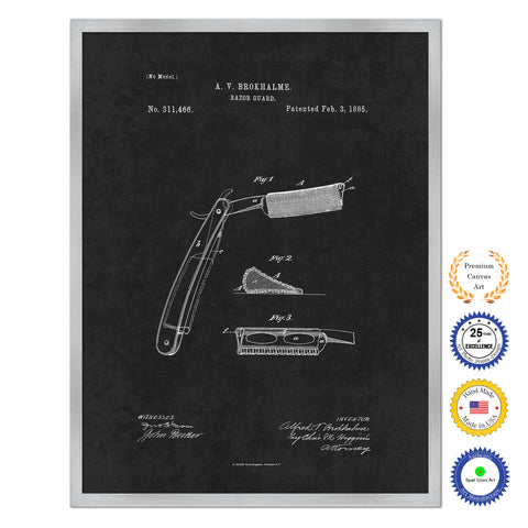 1885 Barber Razor Guard Antique Patent Artwork Silver Framed Canvas Home Office Decor Great for Barber Salon