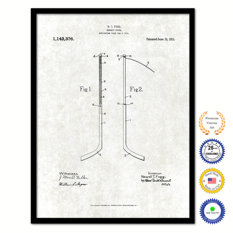 1915 Hockey Stick Old Patent Art Print on Canvas Custom Framed Vintage Home Decor Wall Decoration Great for Gifts