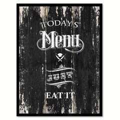 Today's menu just eat it Quote Saying Canvas Print with Picture Frame Home Decor Wall Art, Black