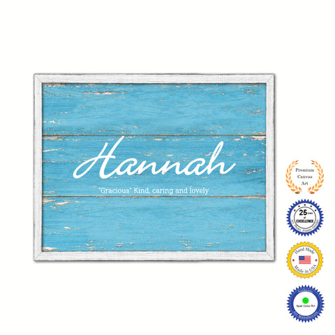 Hannah Name Plate White Wash Wood Frame Canvas Print Boutique Cottage Decor Shabby Chic