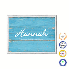 Hannah Name Plate White Wash Wood Frame Canvas Print Boutique Cottage Decor Shabby Chic