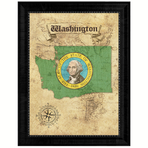 Washington State Flag Canvas Print with Custom Brown Picture Frame Home Decor Wall Art Decoration Gifts