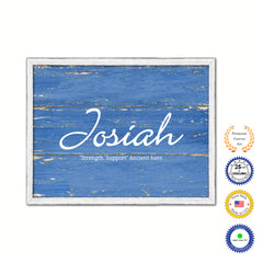 Josiah Name Plate White Wash Wood Frame Canvas Print Boutique Cottage Decor Shabby Chic