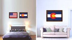 Colorado State Flag Canvas Print with Custom Brown Picture Frame Home Decor Wall Art Decoration Gifts