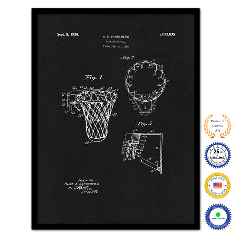 1936 Basketball Goal Old Patent Art Print on Canvas Custom Framed Vintage Home Decor Wall Decoration Great for Gifts