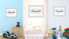Jeremiah Name Plate White Wash Wood Frame Canvas Print Boutique Cottage Decor Shabby Chic