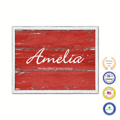 Amelia Name Plate White Wash Wood Frame Canvas Print Boutique Cottage Decor Shabby Chic