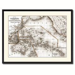 Oceania Vintage Sepia Map Canvas Print, Picture Frame Gifts Home Decor Wall Art Decoration