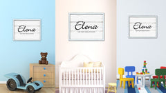 Elena Name Plate White Wash Wood Frame Canvas Print Boutique Cottage Decor Shabby Chic