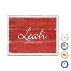 Leah Name Plate White Wash Wood Frame Canvas Print Boutique Cottage Decor Shabby Chic