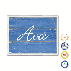 Ava Name Plate White Wash Wood Frame Canvas Print Boutique Cottage Decor Shabby Chic
