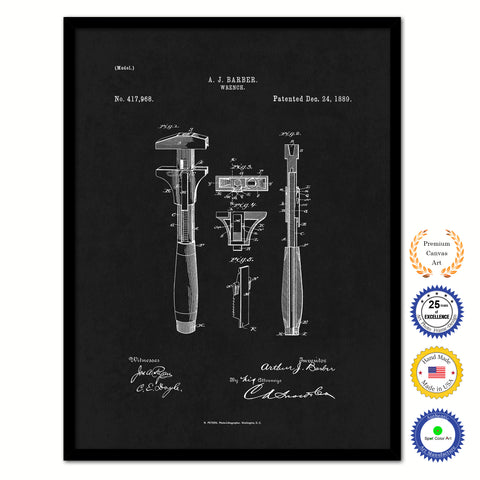 1889 Wrench Old Patent Art Print on Canvas Custom Framed Vintage Home Decor Wall Decoration Great for Gifts