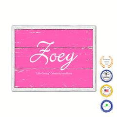 Zoey Name Plate White Wash Wood Frame Canvas Print Boutique Cottage Decor Shabby Chic