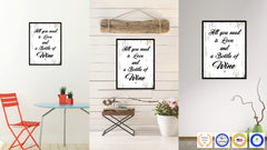 All All You Need Is Love & A Bottle Of Wine Quote Saying Canvas Print with Picture Frame