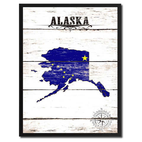 Alaska State Flag Shabby Chic Gifts Home Decor Wall Art Canvas Print, White Wash Wood Frame