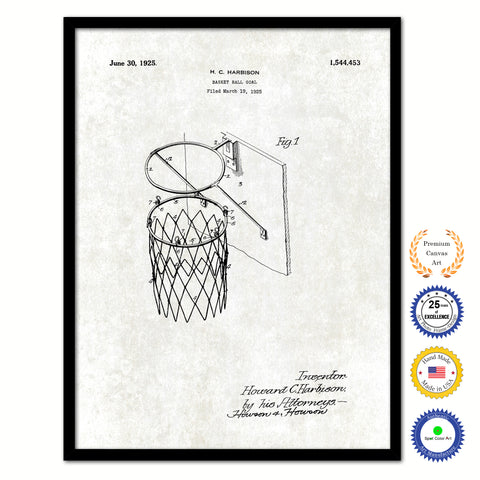 1925 Basketball Goal Old Patent Art Print on Canvas Custom Framed Vintage Home Decor Wall Decoration Great for Gifts