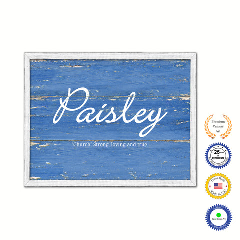 Paisley Name Plate White Wash Wood Frame Canvas Print Boutique Cottage Decor Shabby Chic