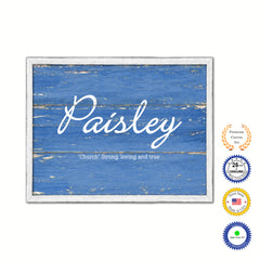 Paisley Name Plate White Wash Wood Frame Canvas Print Boutique Cottage Decor Shabby Chic