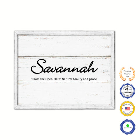 Savannah Name Plate White Wash Wood Frame Canvas Print Boutique Cottage Decor Shabby Chic