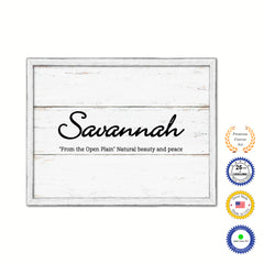 Savannah Name Plate White Wash Wood Frame Canvas Print Boutique Cottage Decor Shabby Chic