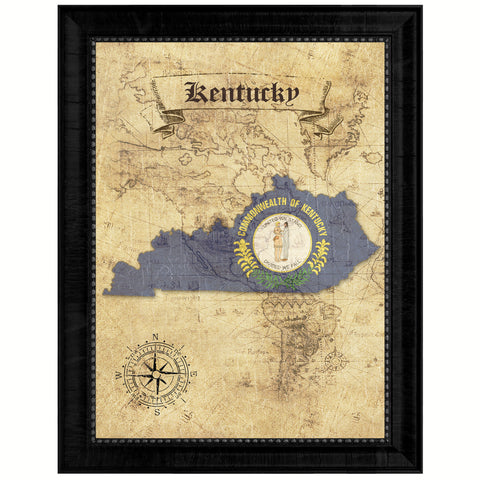 Kentucky State Vintage Flag Canvas Print with Brown Picture Frame Home Decor Man Cave Wall Art Collectible Decoration Artwork Gifts