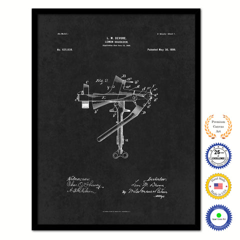 1899 Lemon Squeezer Old Patent Art Print on Canvas Custom Framed Vintage Home Decor Wall Decoration Great for Gifts