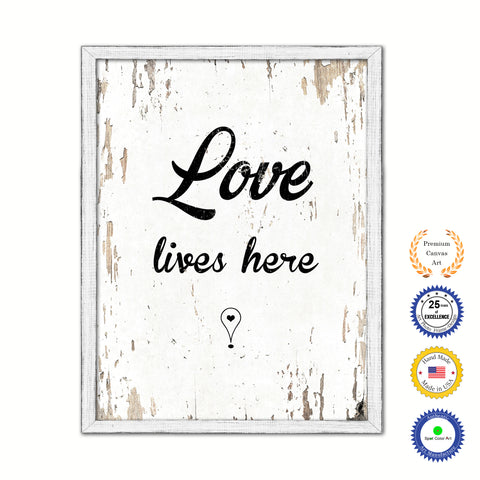 Love Lives Here Vintage Saying Gifts Home Decor Wall Art Canvas Print with Custom Picture Frame