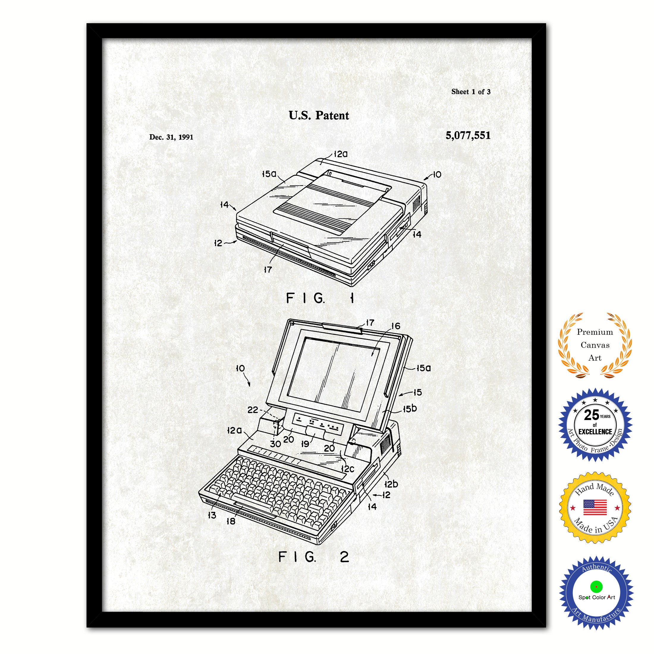 1989 Display panel open closed detection mechanism Old Patent Art Print on Canvas Custom Framed Vintage Home Decor Wall Decoration Great for Gifts