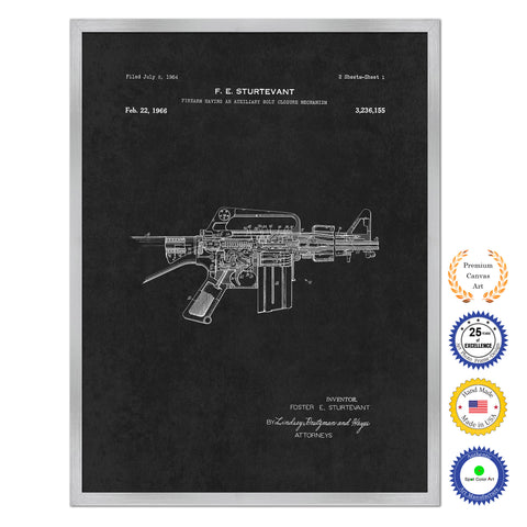 1966 Auxiliary Bolt Closure for Machine Gun Old Patent Art Print on Canvas Custom Framed Vintage Home Decor Wall Decoration Great for Gifts