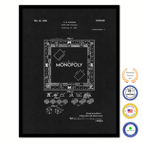1935 Monopoly Board Game Apparatus Old Patent Art Print on Canvas Custom Framed Vintage Home Decor Wall Decoration Great for Gifts