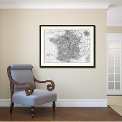France Paris Vintage B&W Map Canvas Print, Picture Frame Home Decor Wall Art Gift Ideas