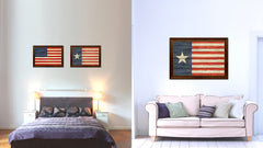 Texas Navy Texan Revolution 1838-1846 Naval Jack Military Flag Texture Canvas Print with Brown Picture Frame Home Decor Wall Art Gifts
