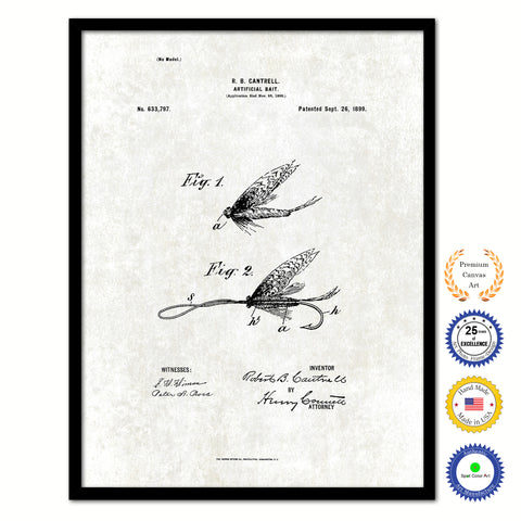 1899 Fishing Artificial Bait Vintage Patent Artwork Black Framed Canvas Print Home Office Decor Great for Fisherman Cabin Lake House