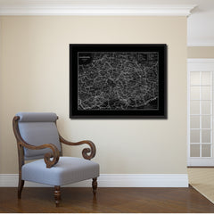 Central Germany Vintage Monochrome Map Canvas Print, Gifts Picture Frames Home Decor Wall Art