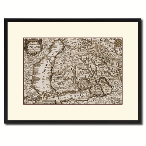 Finland Centuries Vintage Sepia Map Canvas Print, Picture Frame Gifts Home Decor Wall Art Decoration