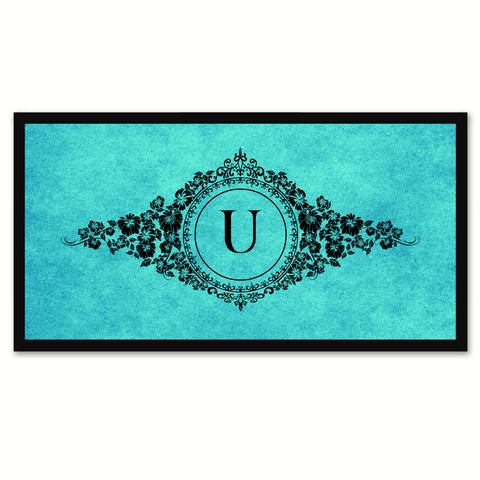 Alphabet Letter U Auqa Canvas Print, Black Custom Frame