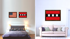 Amsterdam City Netherlands Country Flag Canvas Print Brown Picture Frame