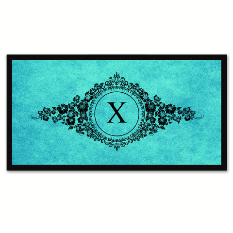 Alphabet Letter X Auqa Canvas Print, Black Custom Frame