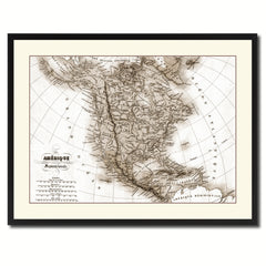 North America Canada Mexico Vintage Sepia Map Canvas Print, Picture Frame Gifts Home Decor Wall Art Decoration