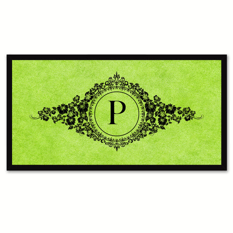 Alphabet Letter P Green Canvas Print, Black Custom Frame